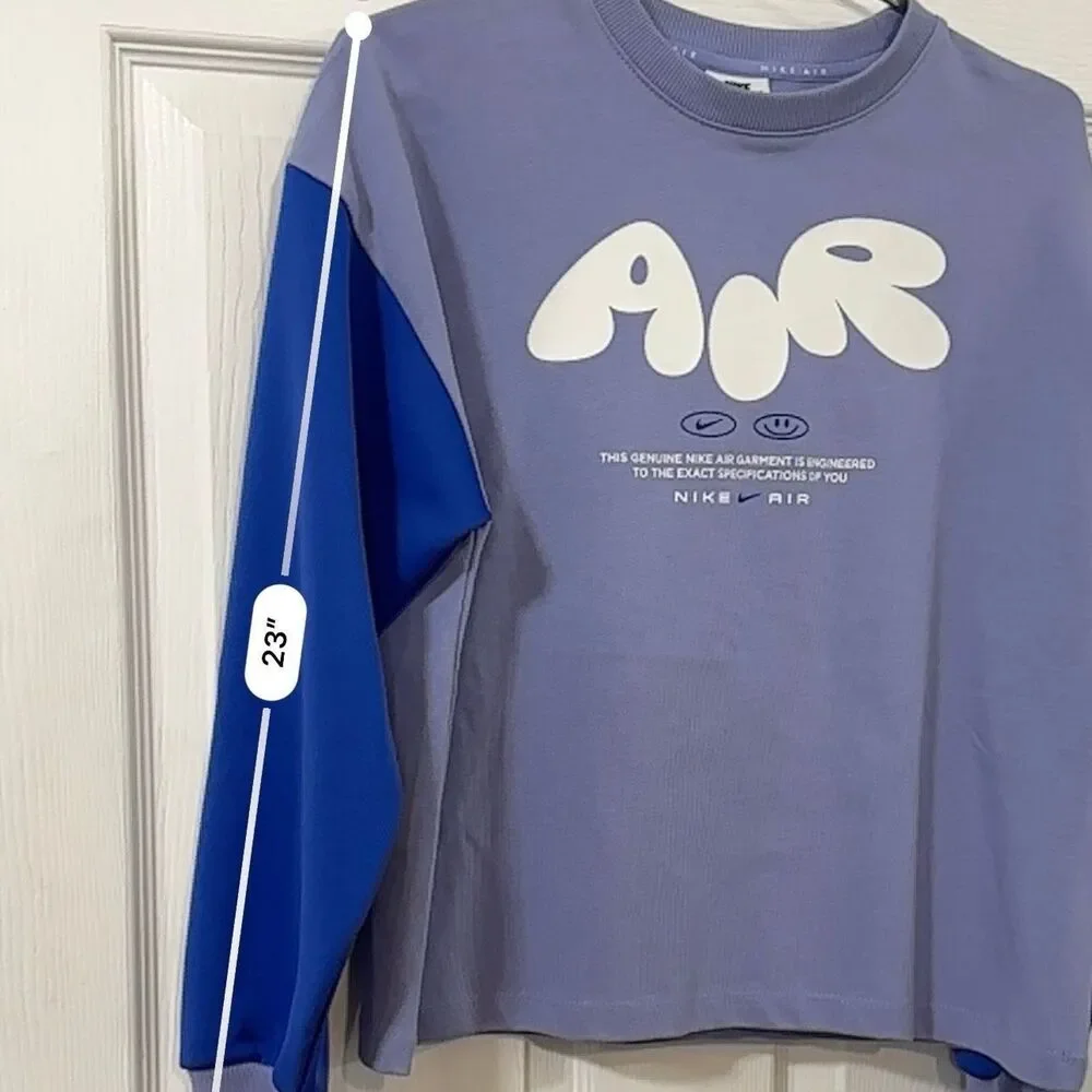 Nike Air Girls Long Sleeve Crew Neck Sweatshirt Top Purple Blue Large